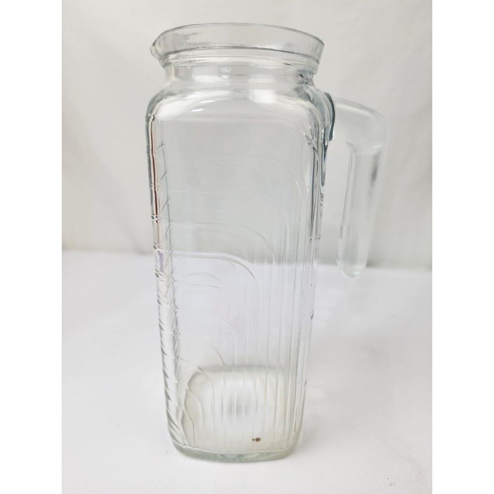 Covetro Ribbed Glass 9" Refrigerator Juice Water 40oz Pitcher w/Handle Red Lid - Picture 6 of 9